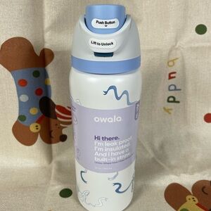 Owala White and blue bow Water Bottle